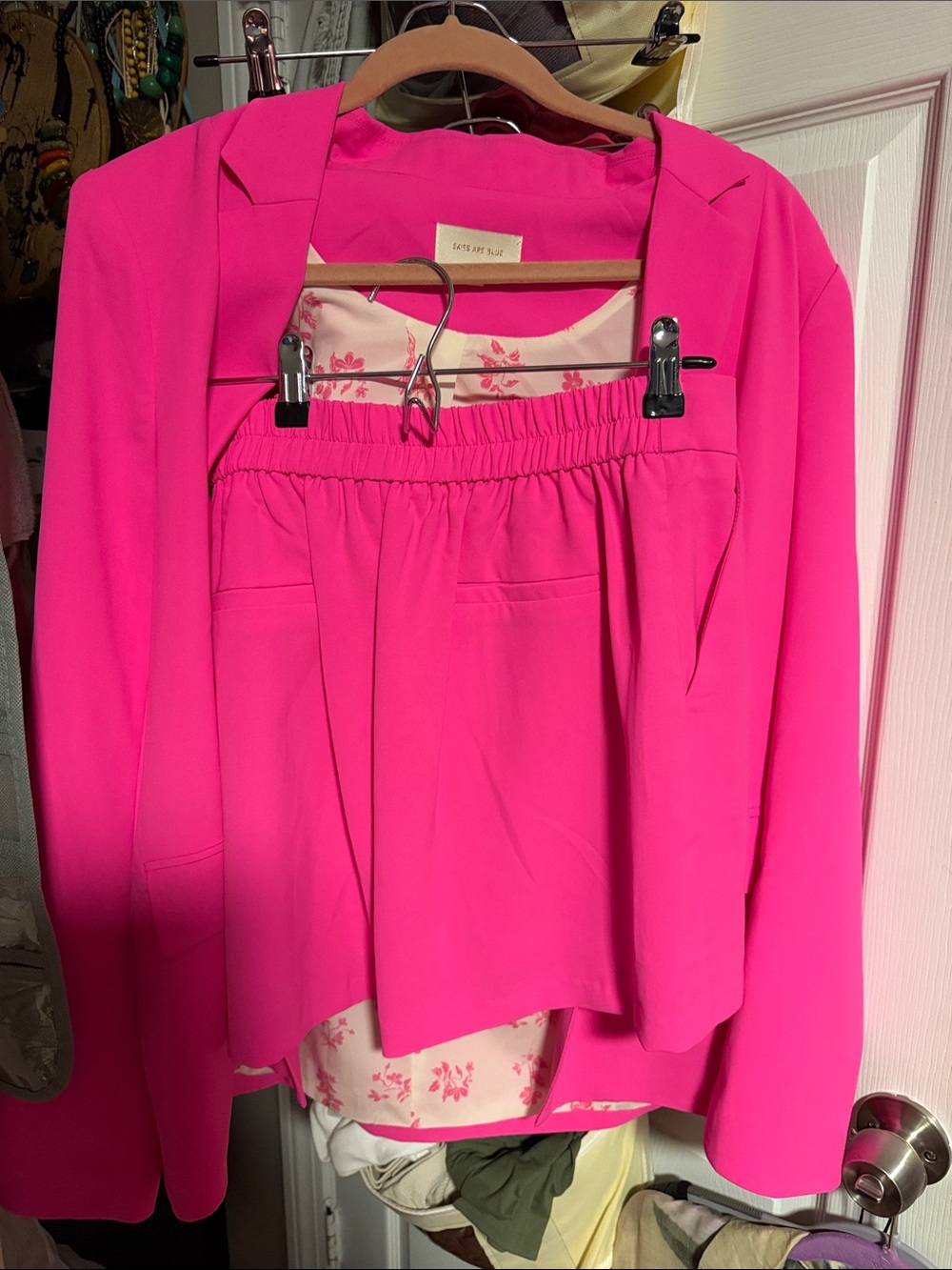 Skies Are Blue Hot Pink Blazer and Skirt Set